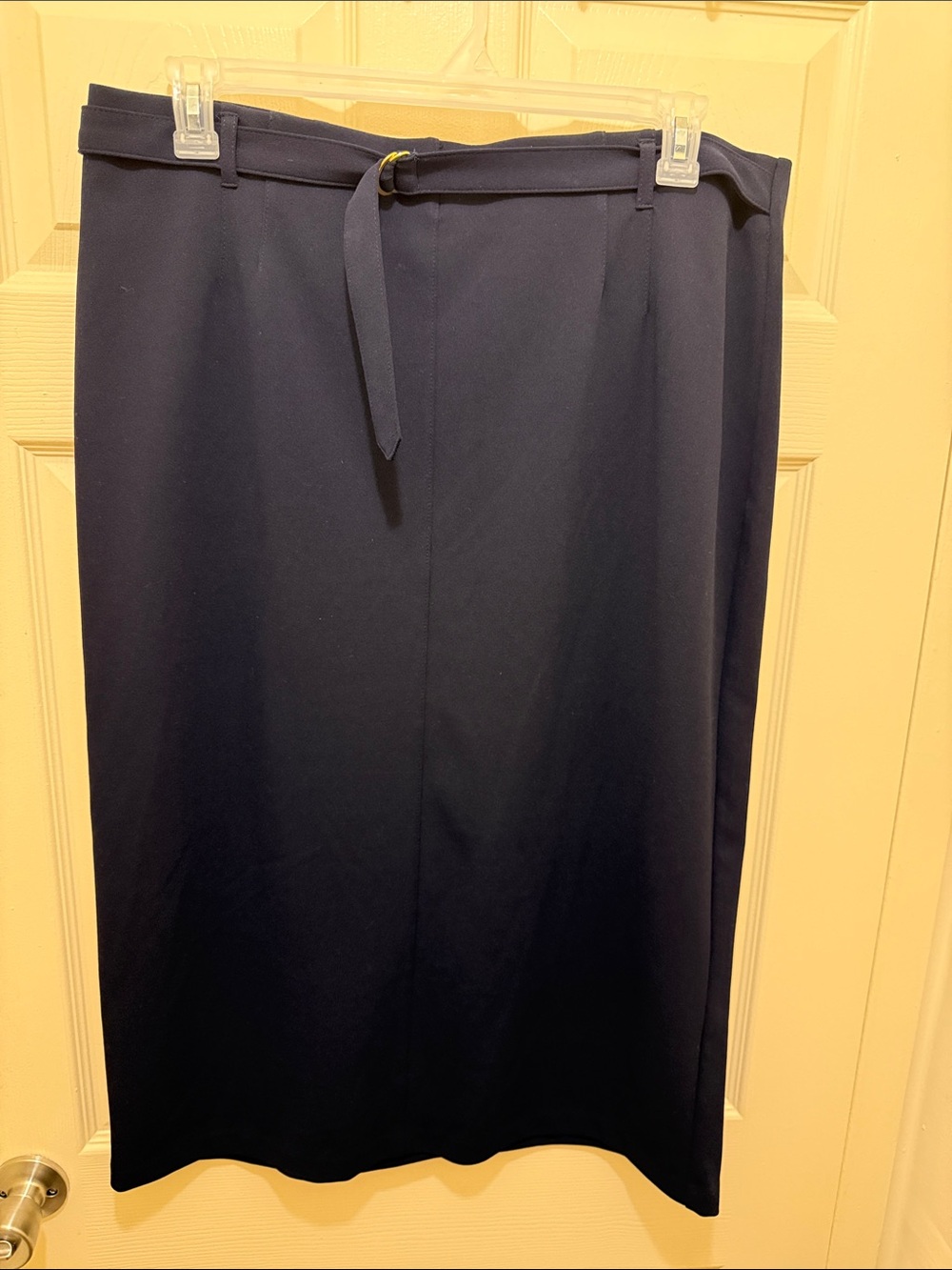 Navy Pencil Midi Skirt with Slim Belt